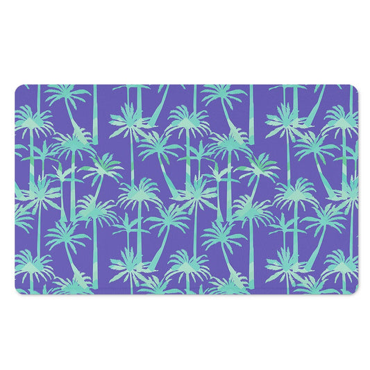 Teal Palm Tree Pattern Print Polyester Doormat