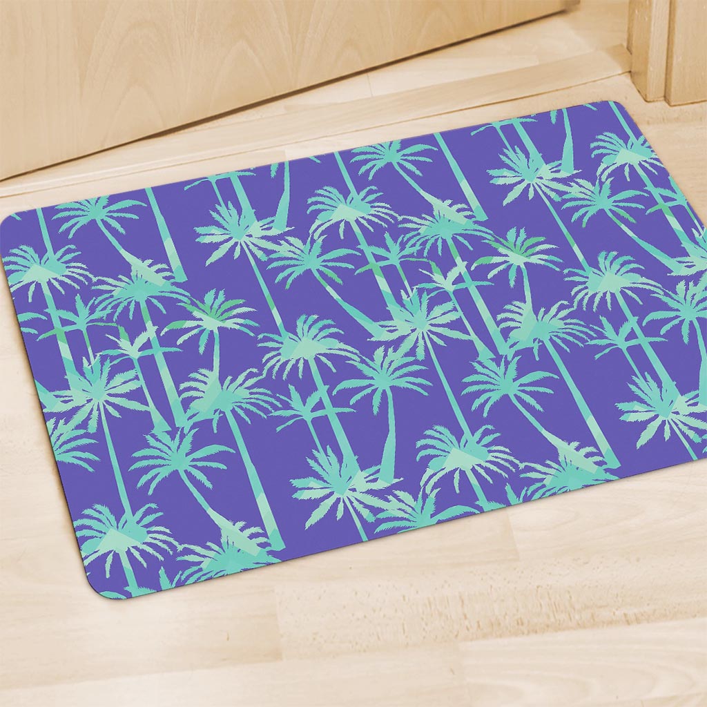 Teal Palm Tree Pattern Print Polyester Doormat
