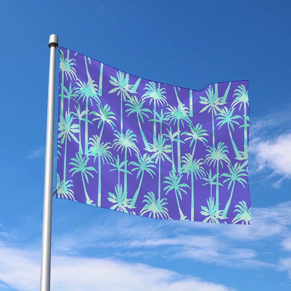 Teal Palm Tree Pattern Print Polyester Flag