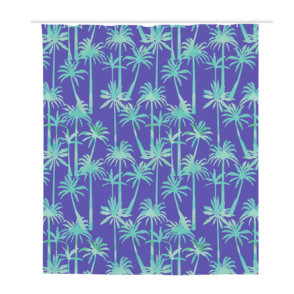 Teal Palm Tree Pattern Print Polyester Shower Curtain