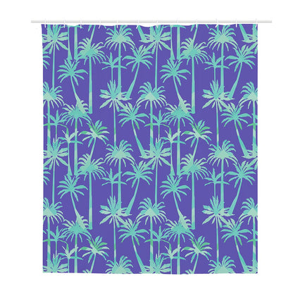 Teal Palm Tree Pattern Print Polyester Shower Curtain
