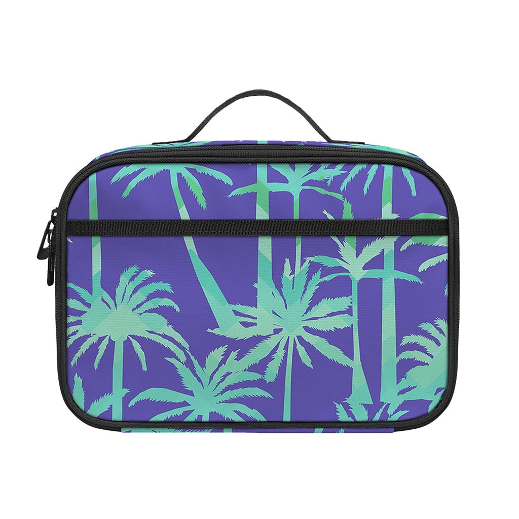 Teal Palm Tree Pattern Print Portable Lunch Bag