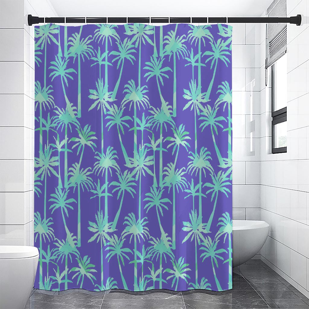 Teal Palm Tree Pattern Print Premium Shower Curtain