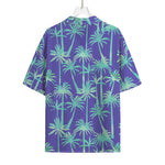 Teal Palm Tree Pattern Print Rayon Hawaiian Shirt