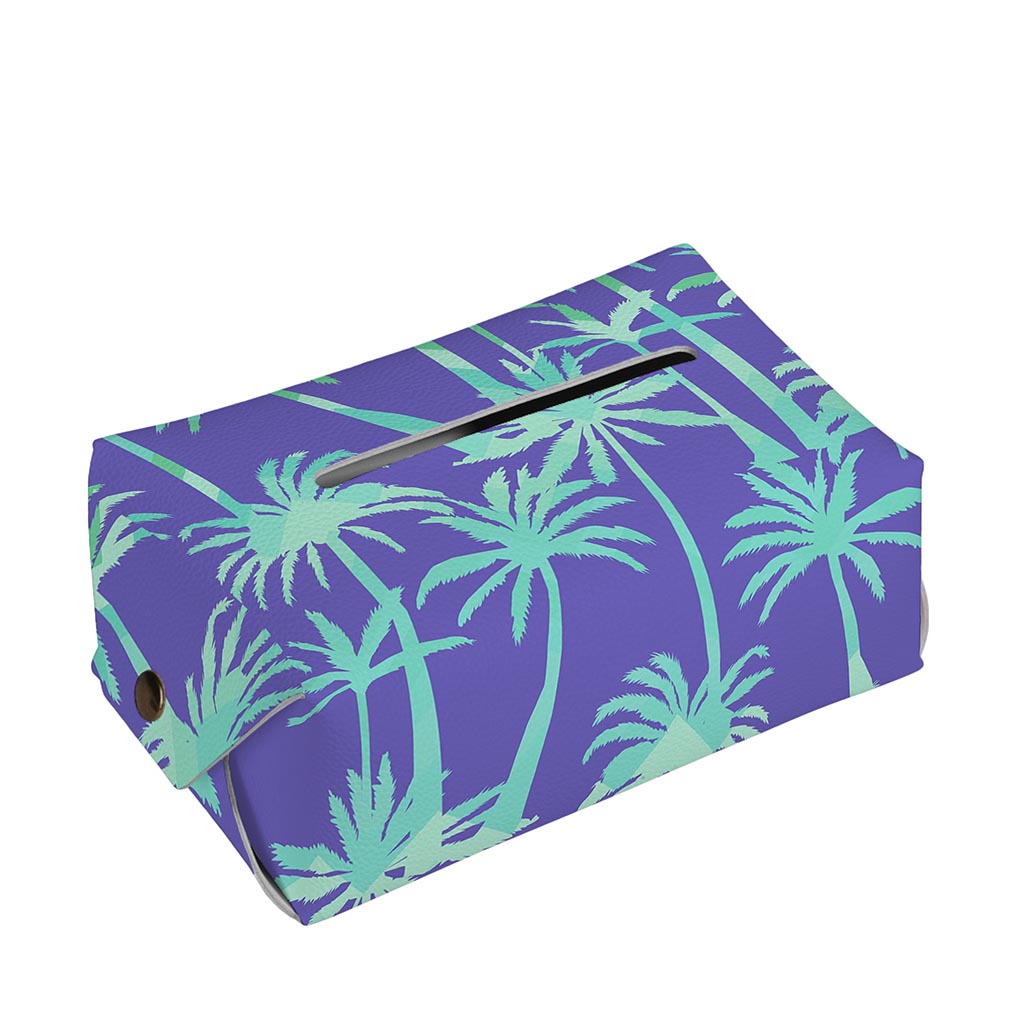 Teal Palm Tree Pattern Print Rectangle Tissue Box Cover