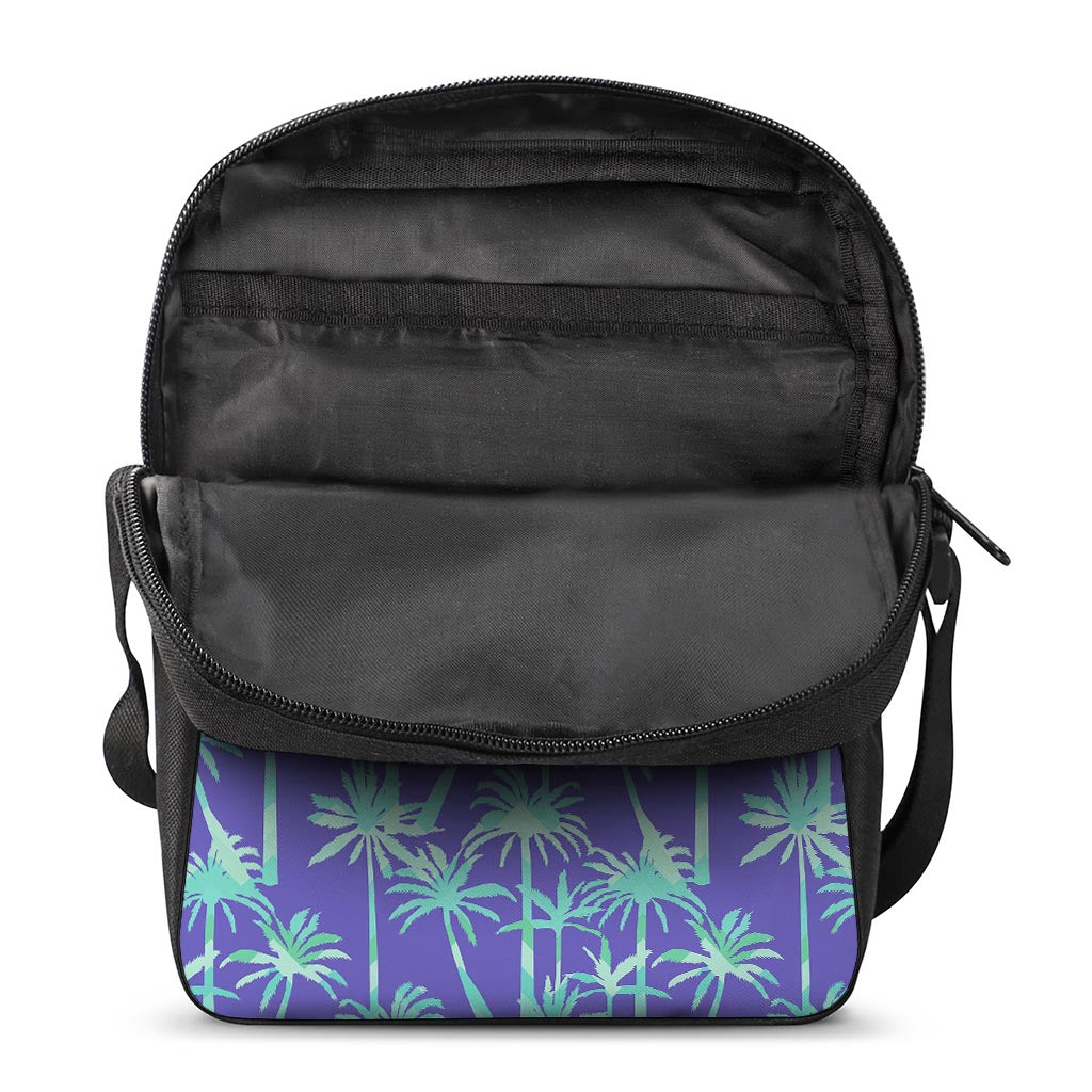 Teal Palm Tree Pattern Print Rectangular Crossbody Bag