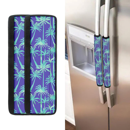 Teal Palm Tree Pattern Print Refrigerator Handle Covers