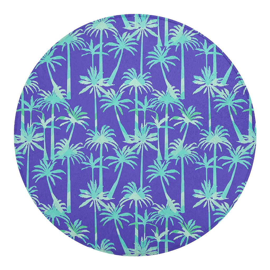 Teal Palm Tree Pattern Print Round Blanket