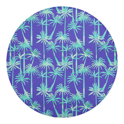 Teal Palm Tree Pattern Print Round Blanket