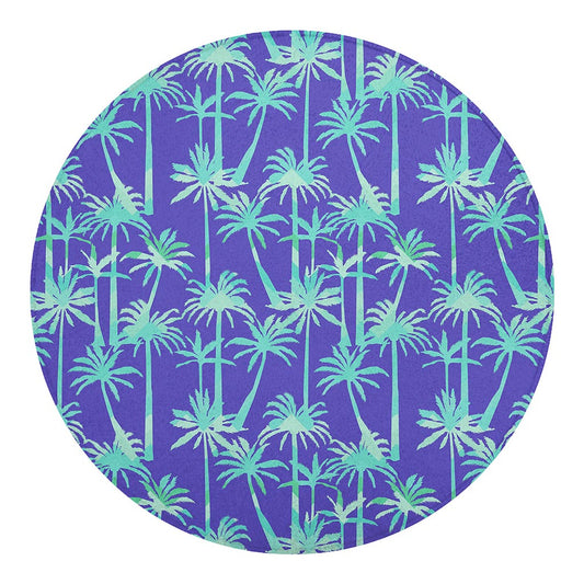 Teal Palm Tree Pattern Print Round Blanket