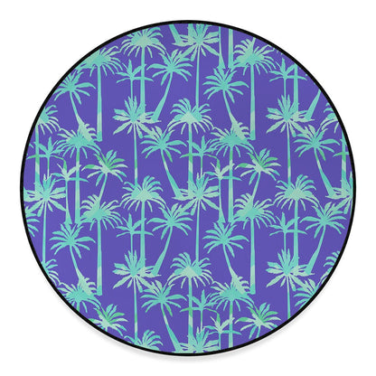Teal Palm Tree Pattern Print Round Floor Mat