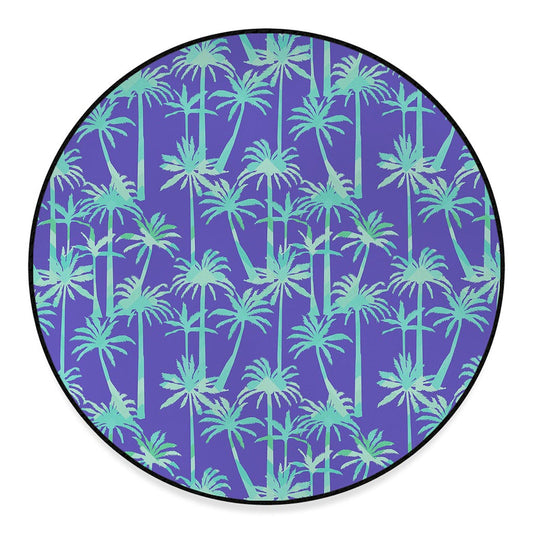 Teal Palm Tree Pattern Print Round Floor Mat