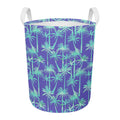 Teal Palm Tree Pattern Print Round Laundry Basket