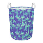 Teal Palm Tree Pattern Print Round Laundry Basket