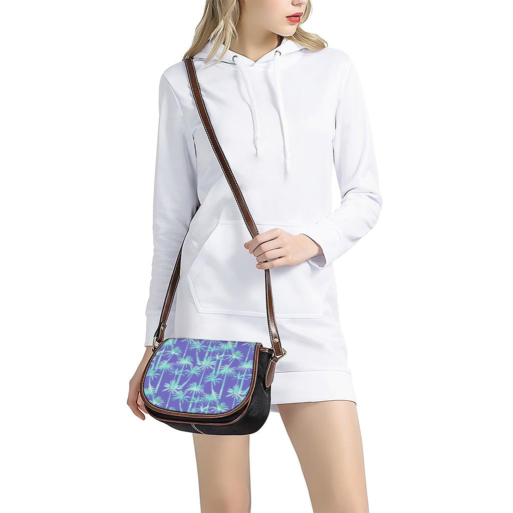 Teal Palm Tree Pattern Print Saddle Bag