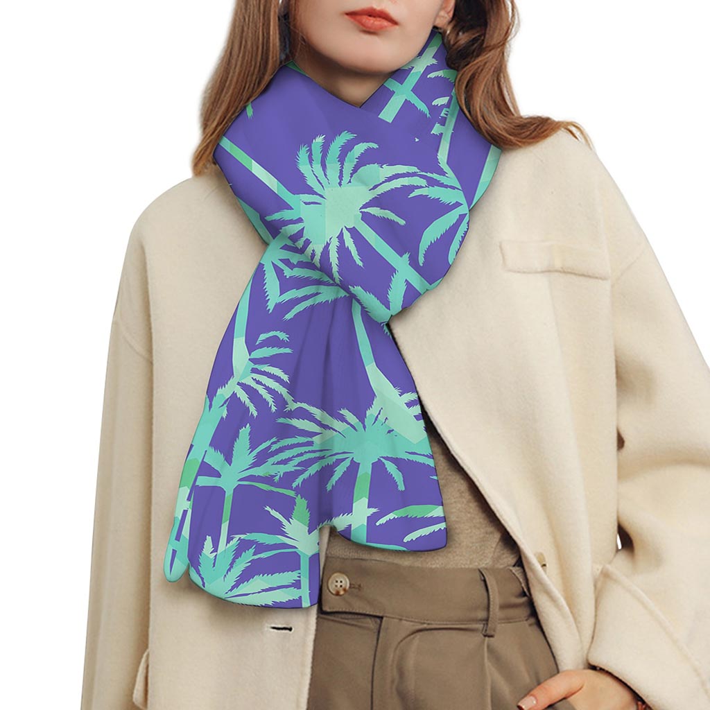 Teal Palm Tree Pattern Print Scarf