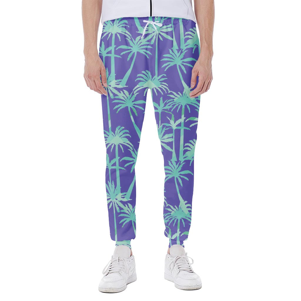 Teal Palm Tree Pattern Print Scuba Joggers