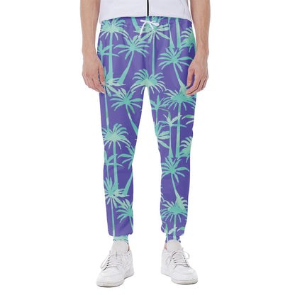 Teal Palm Tree Pattern Print Scuba Joggers