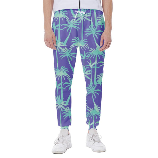 Teal Palm Tree Pattern Print Scuba Joggers