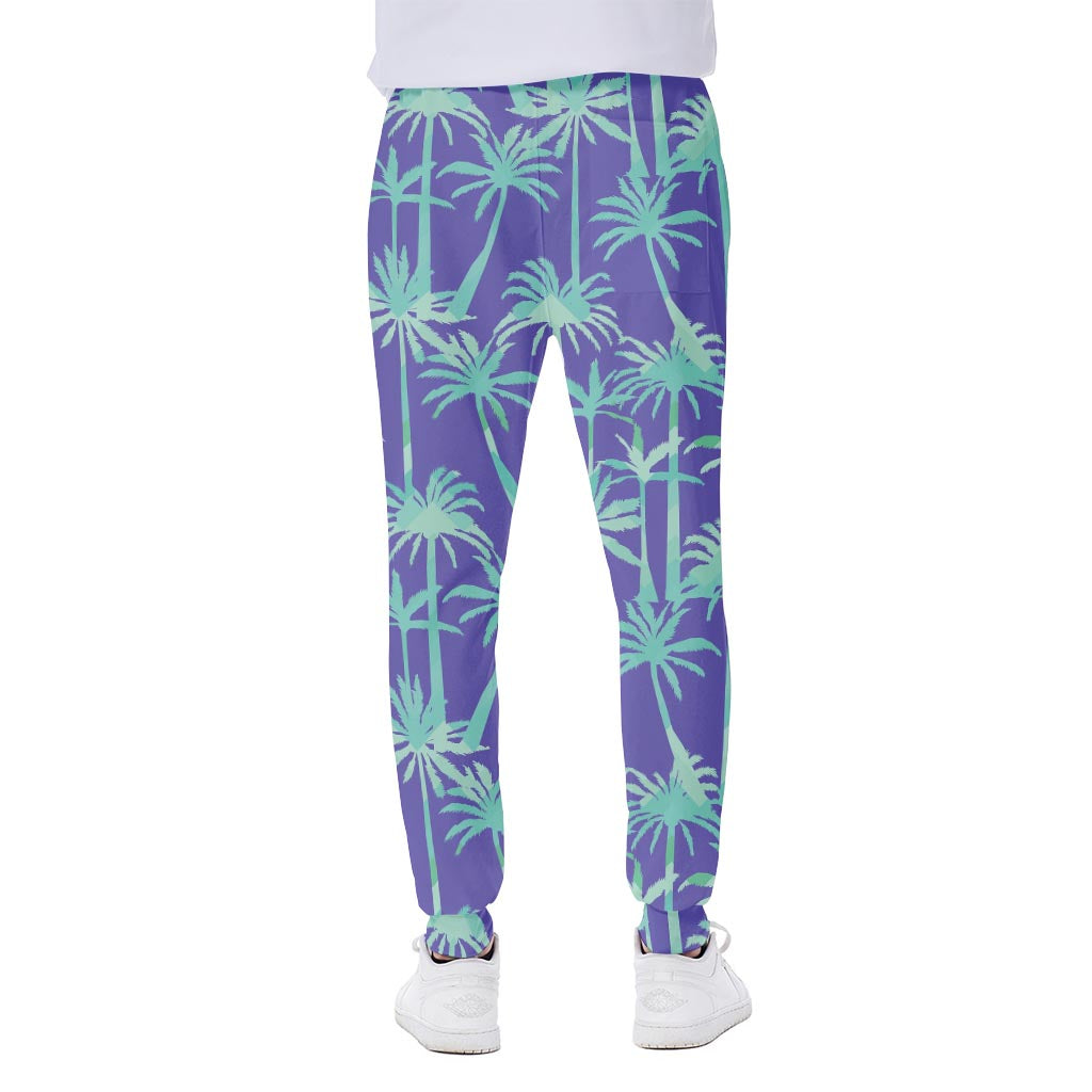 Teal Palm Tree Pattern Print Scuba Joggers