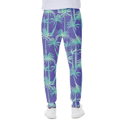 Teal Palm Tree Pattern Print Scuba Joggers