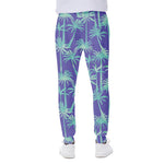 Teal Palm Tree Pattern Print Scuba Joggers