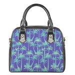 Teal Palm Tree Pattern Print Shoulder Handbag