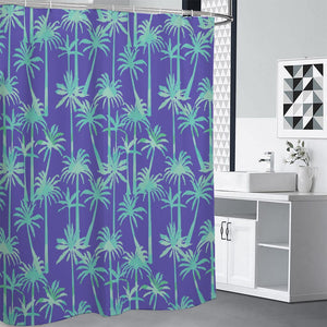 Teal Palm Tree Pattern Print Shower Curtain