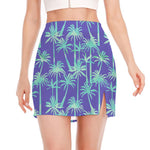 Teal Palm Tree Pattern Print Side Slit Mini Skirt