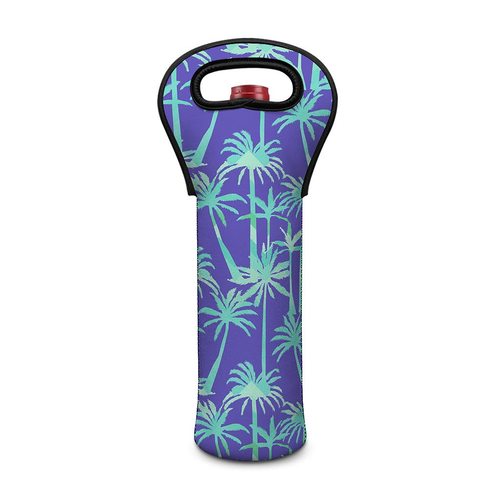 Teal Palm Tree Pattern Print Single Neoprene Wine Tote