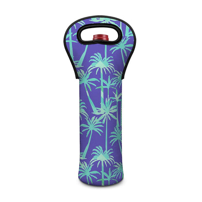 Teal Palm Tree Pattern Print Single Neoprene Wine Tote