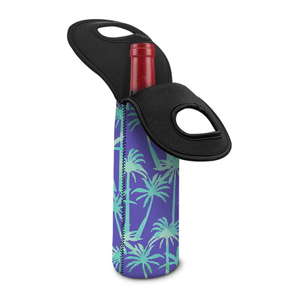 Teal Palm Tree Pattern Print Single Neoprene Wine Tote