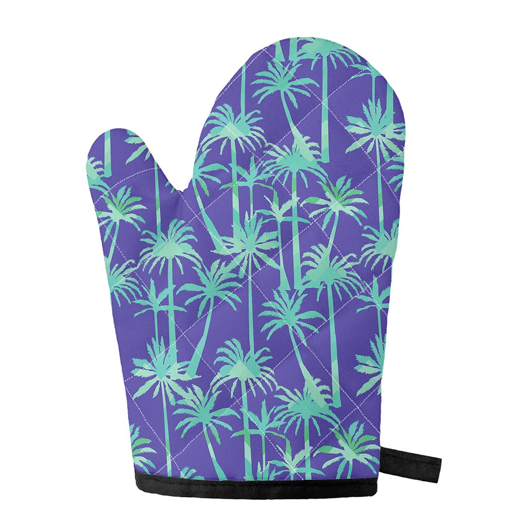 Teal Palm Tree Pattern Print Single Oven Mitt