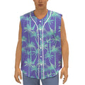 Teal Palm Tree Pattern Print Sleeveless Baseball Jersey