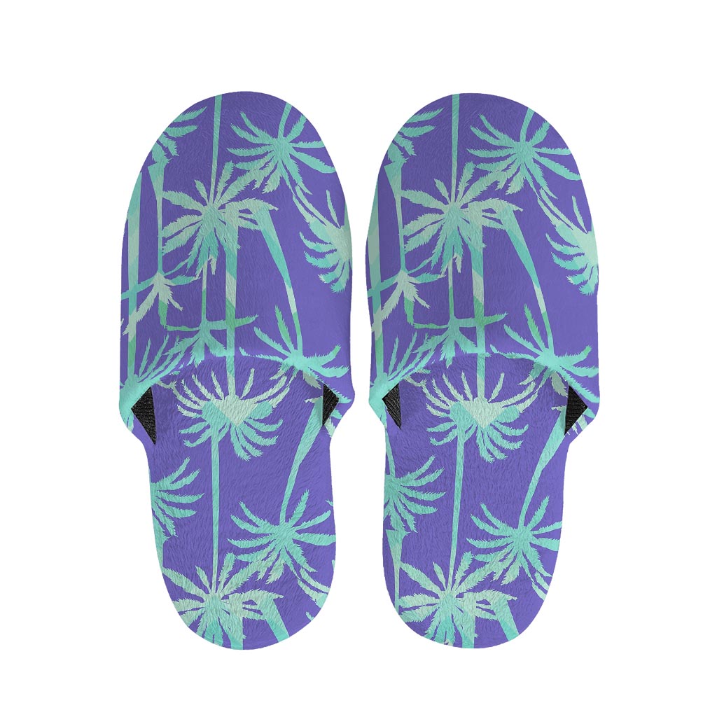 Teal Palm Tree Pattern Print Slippers