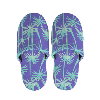 Teal Palm Tree Pattern Print Slippers