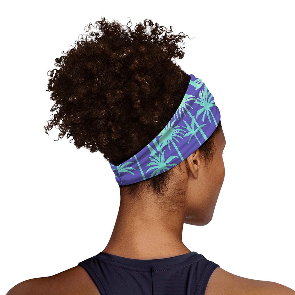 Teal Palm Tree Pattern Print Sports Headband