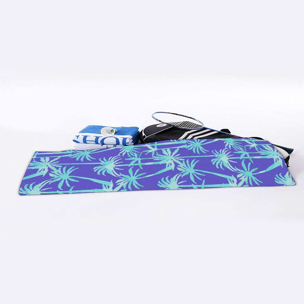 Teal Palm Tree Pattern Print Sports Towel
