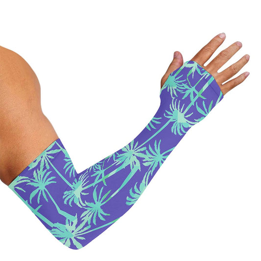 Teal Palm Tree Pattern Print Sun Protection Arm Sleeves