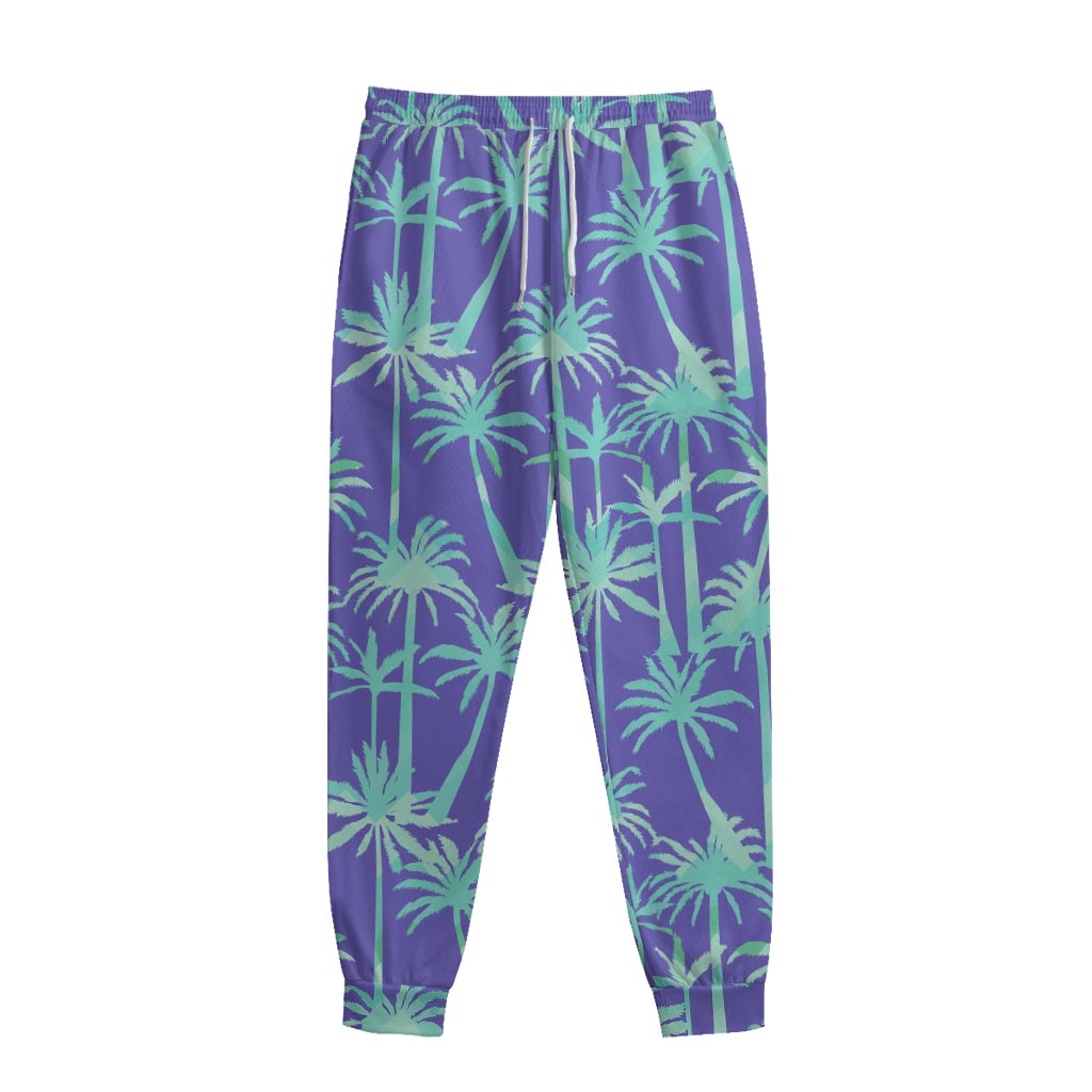 Teal Palm Tree Pattern Print Sweatpants