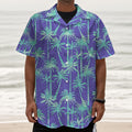 Teal Palm Tree Pattern Print Textured Short Sleeve Shirt