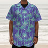 Teal Palm Tree Pattern Print Textured Short Sleeve Shirt