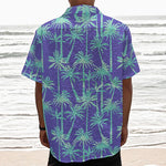 Teal Palm Tree Pattern Print Textured Short Sleeve Shirt