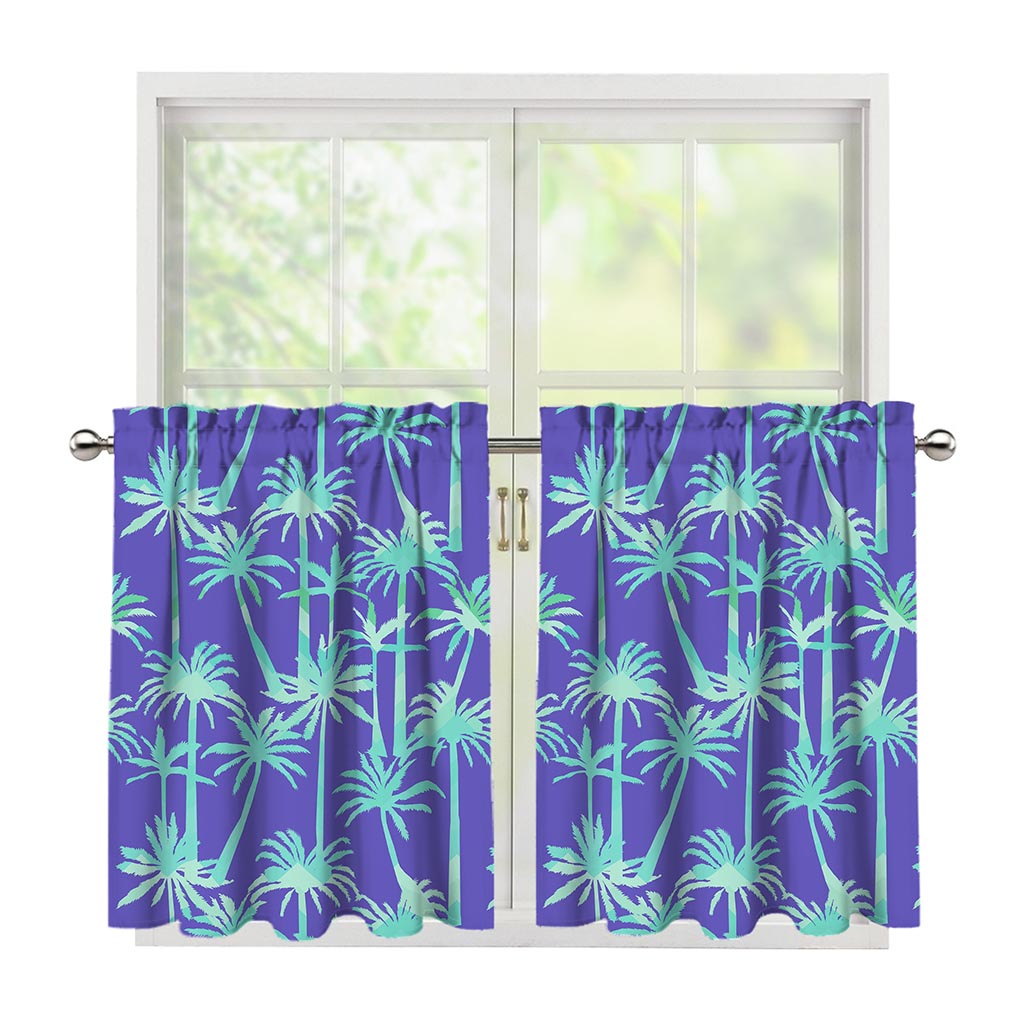 Teal Palm Tree Pattern Print Tier Curtains