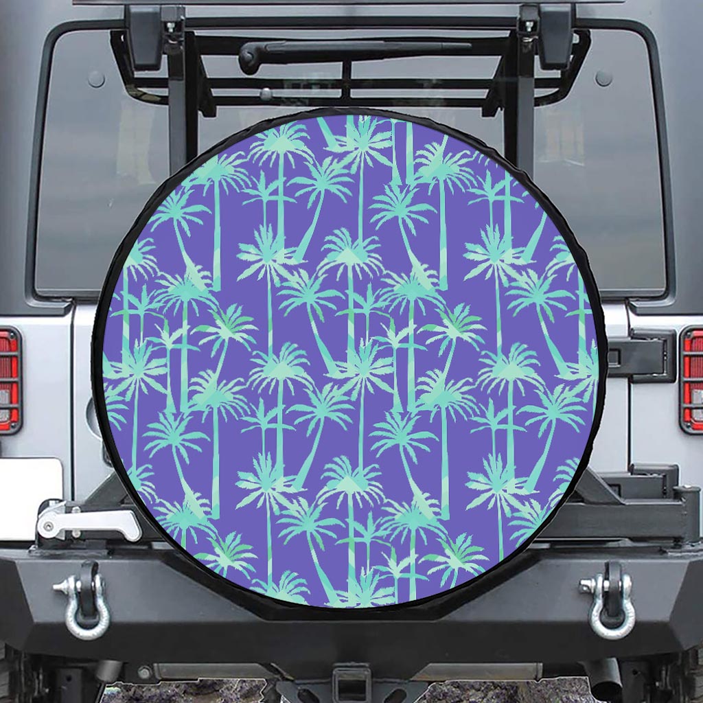 Teal Palm Tree Pattern Print Tire Cover
