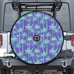 Teal Palm Tree Pattern Print Tire Cover With Camera Hole