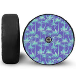 Teal Palm Tree Pattern Print Tire Cover With Camera Hole
