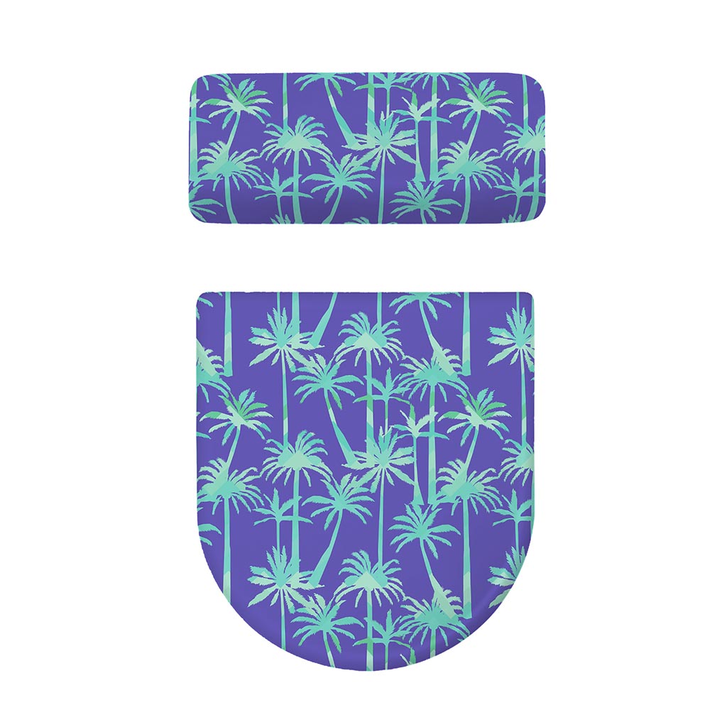 Teal Palm Tree Pattern Print Toilet Lid And Tank Cover Set