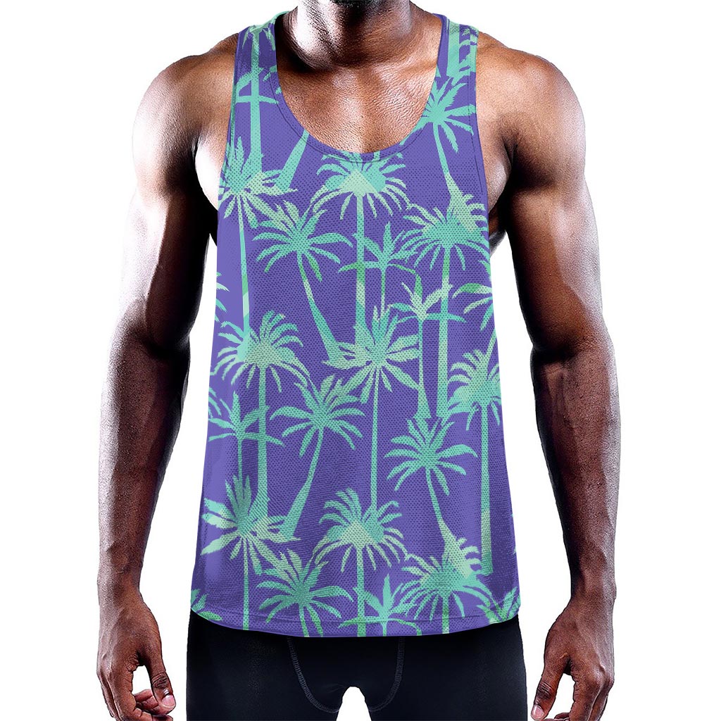 Teal Palm Tree Pattern Print Training Tank Top