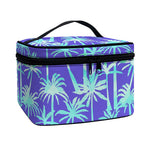 Teal Palm Tree Pattern Print Travel Makeup Bag